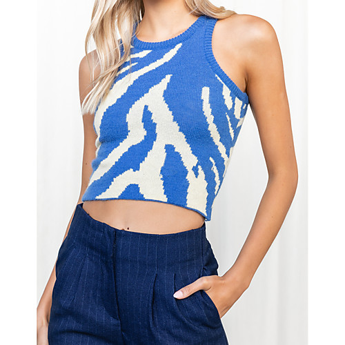 

Women's Stripes Sweater Sleeveless Sweater Cardigans U Neck Blue Green