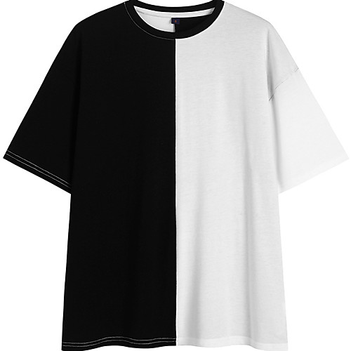 

Men's Unisex Tee T shirt Hot Stamping Patchwork Graphic Prints Plus Size Short Sleeve Casual Tops 100% Cotton Basic Vintage Designer Big and Tall Black / White