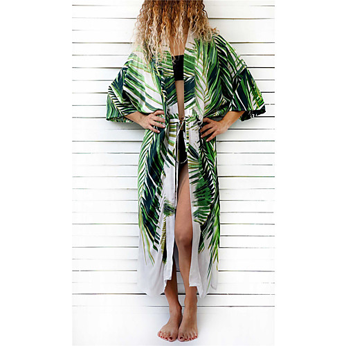 

Women's Cover Up Beach Top Swimsuit Oversized Green leaf print Swimwear Bathing Suits New / Padless