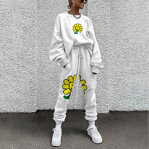 

Women's Basic Streetwear Floral 3D Print Vacation Casual / Daily Two Piece Set Crew Neck Tracksuit T shirt Pant Loungewear Drawstring Print Tops / Loose