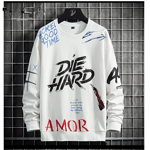 

Men's Pullover Sweatshirt Letter Round Neck Casual Hoodies Sweatshirts Long Sleeve Yellow Green White