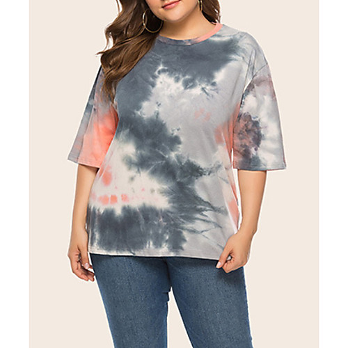 

Women's Plus Size Tops T shirt Tie Dye Print Short Sleeve Crewneck Gray Big Size XL XXL 3XL 4XL