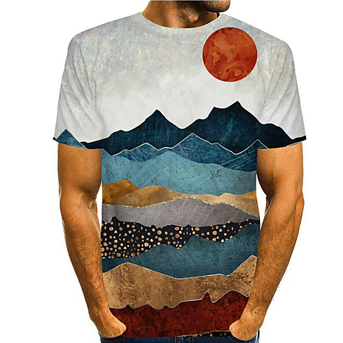 

Men's Tee T shirt 3D Print Graphic Prints Mountain Print Short Sleeve Daily Tops Casual Designer Big and Tall Blue