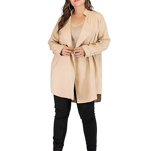 

Women's Plus Size Coat Plain Long Turndown Work Fall & Winter Blue Coffee Big Size XL XXL 3XL 4XL 5XL