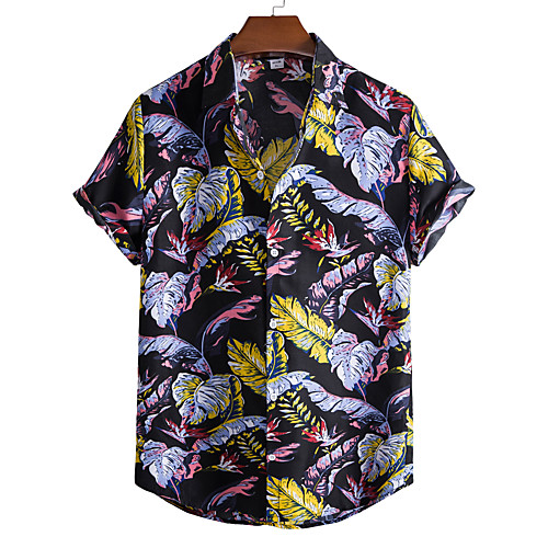 

Men's Shirt Other Prints Color Block Plus Size Print Short Sleeve Going out Tops Tropical Beach Rainbow