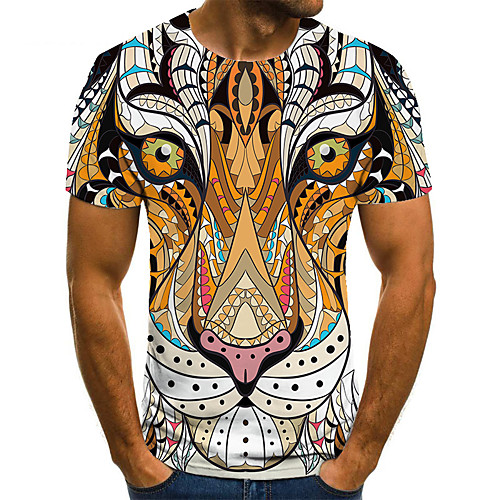 

Men's Unisex Tee T shirt 3D Print Graphic Prints Tiger Plus Size Print Short Sleeve Casual Tops Basic Fashion Designer Big and Tall Orange