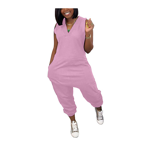 

Women's Ordinary Sporty Look Black Yellow Blushing Pink Jumpsuit Solid Colored Patchwork