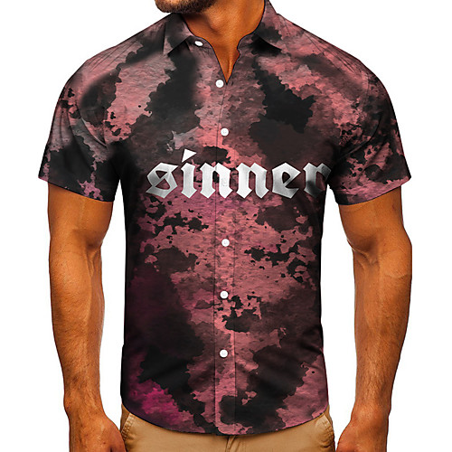 

Men's Shirt 3D Print Graphic Prints Letter Button-Down Short Sleeve Street Tops Casual Fashion Classic Breathable Purple