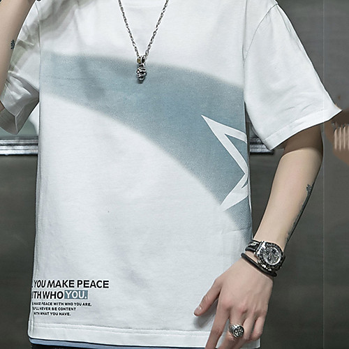 

Men's Unisex Tee T shirt Hot Stamping Graphic Prints Star Letter Plus Size Print Short Sleeve Casual Tops Cotton Basic Fashion Designer Big and Tall White Light gray