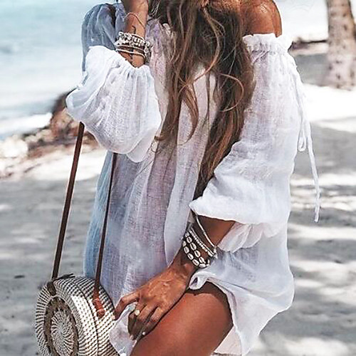 

Women's Cover Up Swim Dress Swimsuit Solid Color Blushing Pink khaki Sky Blue White Swimwear Bathing Suits New / Padless / Beach