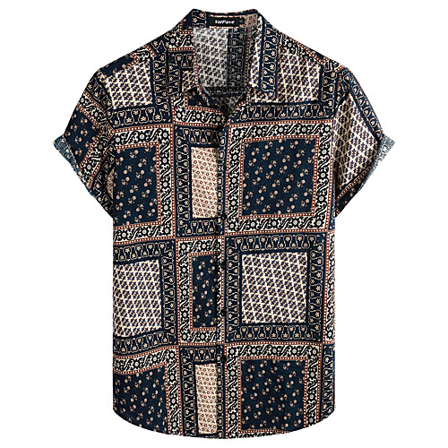 

Men's Shirt Tribal Short Sleeve Daily Tops Cotton Basic Boho Brown