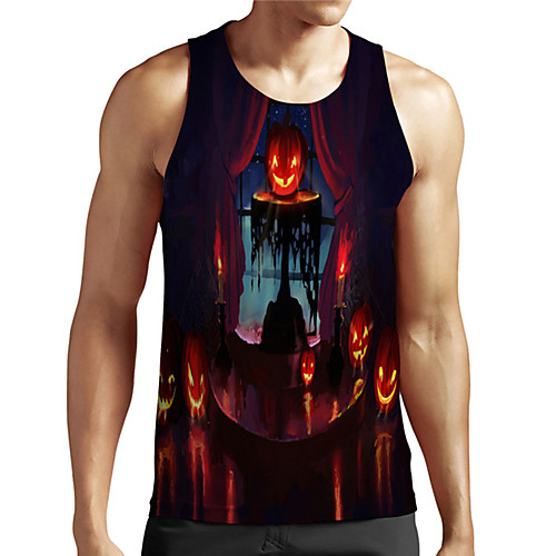 

Men's Unisex Tank Top Undershirt 3D Print Graphic Prints Pumpkin Plus Size Print Sleeveless Casual Tops Basic Designer Big and Tall Red