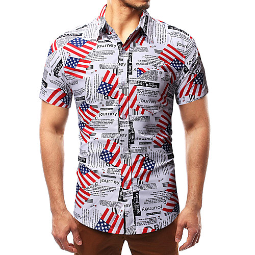 

Men's Shirt Other Prints Graphic Flag Short Sleeve Holiday Tops Beach White