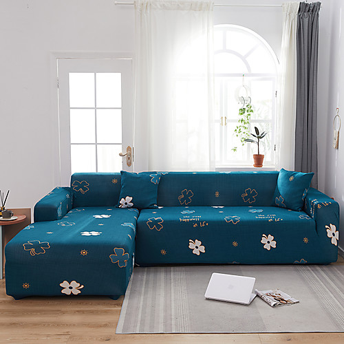 

Green Floral Print Dustproof All-powerful Slipcovers Stretch L Shape Sofa Cover Super Soft Fabric Couch Cover Sofa Furniture Protector with One Free Boster Case