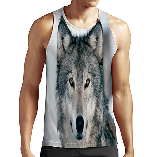 

Men's Unisex Tank Top Undershirt 3D Print Graphic Prints Wolf Plus Size Print Sleeveless Casual Tops Basic Designer Big and Tall Gray
