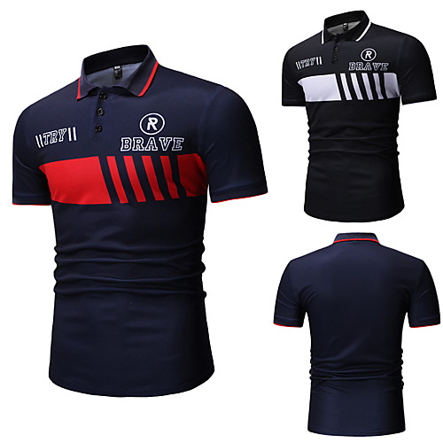 

Men's Golf Shirt Tennis Shirt Other Prints Striped Short Sleeve Casual Tops Cotton Casual Black Navy Blue / Summer