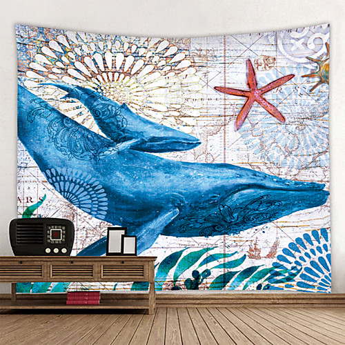 

Wall Tapestry Wall Hanging Art Deco Blanket Curtain Hanging at Home Bedroom Living Room Decoration Astrolabe Shark Pattern