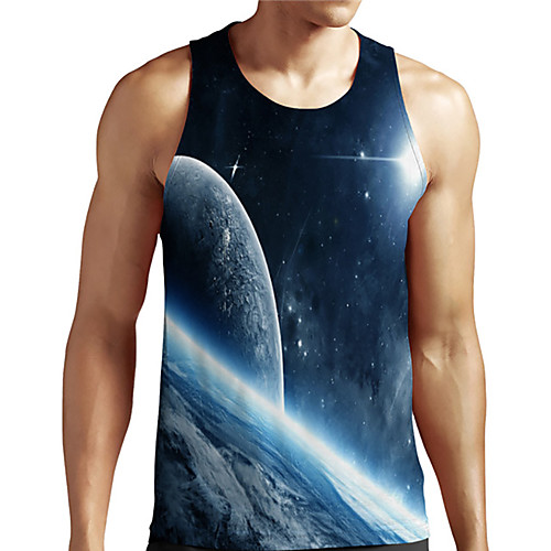 

Men's Unisex Tank Top Undershirt 3D Print Galaxy Graphic Prints Plus Size Print Sleeveless Casual Tops Basic Designer Big and Tall Blue