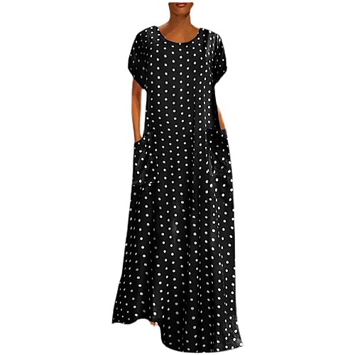 

Women's Swing Dress Maxi long Dress Navy Yellow Dark Pink Green Black Short Sleeve Solid Color Spring Summer Casual / Daily 2021 S M L XL 2XL 3XL 4XL 5XL
