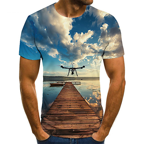 

Men's Unisex Tee T shirt 3D Print Graphic Prints Clouds Plus Size Print Short Sleeve Casual Tops Basic Fashion Designer Big and Tall Blue