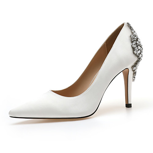 

Women's Wedding Shoes Pumps Pointed Toe Satin Rhinestone Solid Colored White Red Dark Blue