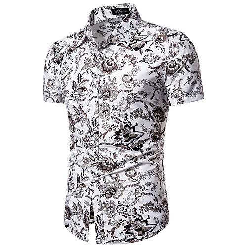 

Men's Shirt Other Prints Floral Graphic Short Sleeve Casual Tops Casual White