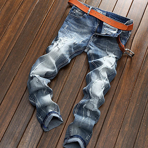

Men's Vintage Streetwear Casual Daily Jeans Chinos Pants Gradient Full Length Pocket Patchwork Blue