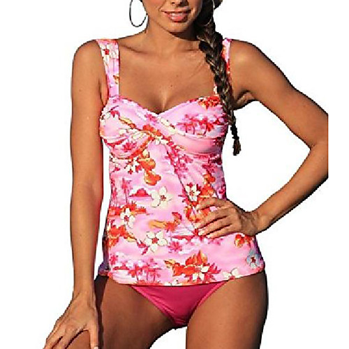 

Women's Tankini 2 Piece Swimsuit Print Floral Geometric Pink Light Red Red Brown Swimwear Bathing Suits Casual Sports