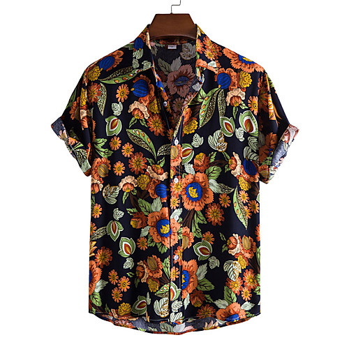 

Men's Shirt Floral Button-Down Short Sleeve Casual Tops Casual Fashion Hawaiian Breathable White Black / Beach