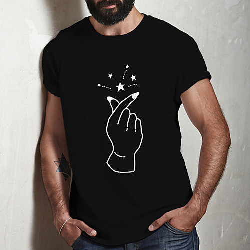 

Men's Unisex Tee T shirt Hot Stamping Graphic Prints Gesture Plus Size Print Short Sleeve Casual Tops Cotton Basic Fashion Designer Big and Tall Black