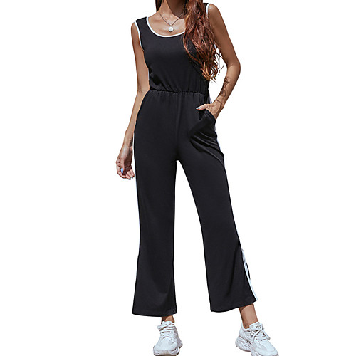 

Women's Ordinary Sporty Look Black Jumpsuit Solid Colored