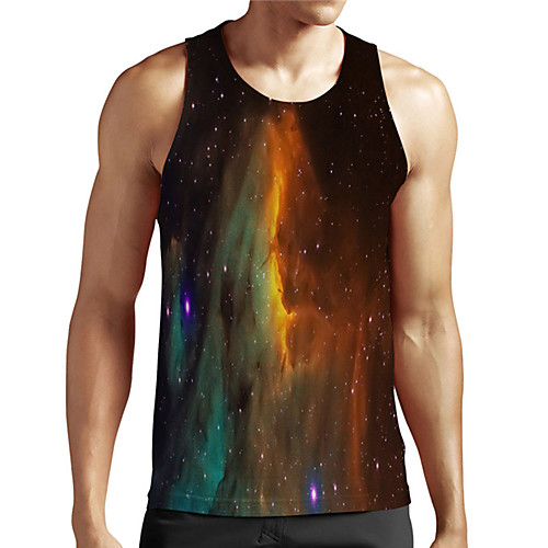 

Men's Unisex Tank Top Undershirt 3D Print Galaxy Graphic Prints Plus Size Print Sleeveless Casual Tops Basic Designer Big and Tall Orange