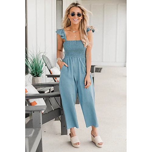 

Women's Casual / Daily 2021 Blue Black Green Jumpsuit Solid Color