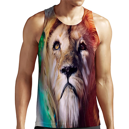 

Men's Unisex Tank Top Undershirt 3D Print Graphic Prints Lion Animal Plus Size Print Sleeveless Casual Tops Basic Designer Big and Tall Blue-Green