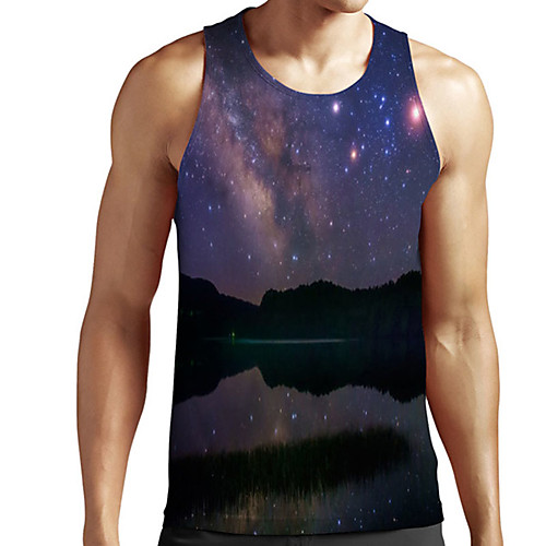 

Men's Unisex Tank Top Undershirt 3D Print Galaxy Graphic Prints Plus Size Print Sleeveless Casual Tops Basic Designer Big and Tall Black