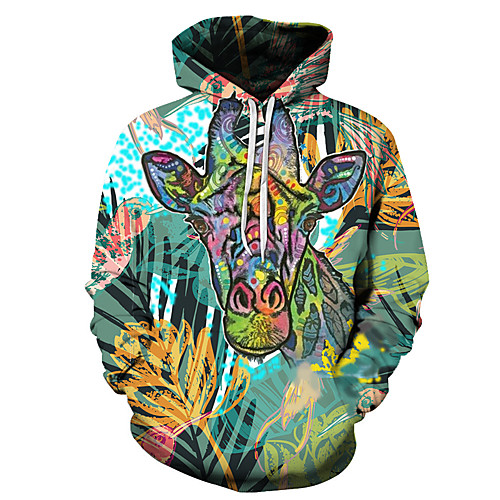 

Men's Unisex Plus Size Pullover Hoodie Sweatshirt Graphic Prints Reindeer Print Hooded Casual Daily Holiday 3D Print Basic Designer Hoodies Sweatshirts Long Sleeve Green