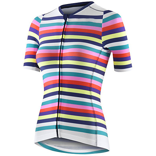 

21Grams Women's Short Sleeve Cycling Jersey Summer Spandex Polyester Blue Rainbow Stripes Bike Jersey Top Mountain Bike MTB Road Bike Cycling Quick Dry Moisture Wicking Breathable Sports Clothing