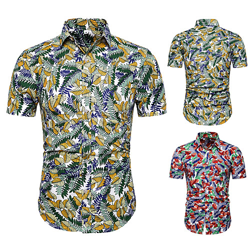 

Men's Shirt Other Prints Leaves Short Sleeve Casual Tops Casual Red Yellow