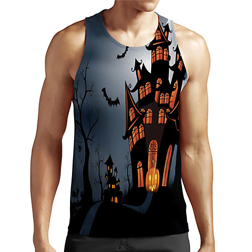 

Men's Unisex Tank Top Undershirt 3D Print Graphic Prints Castle Plus Size Print Sleeveless Casual Tops Basic Designer Big and Tall Gray