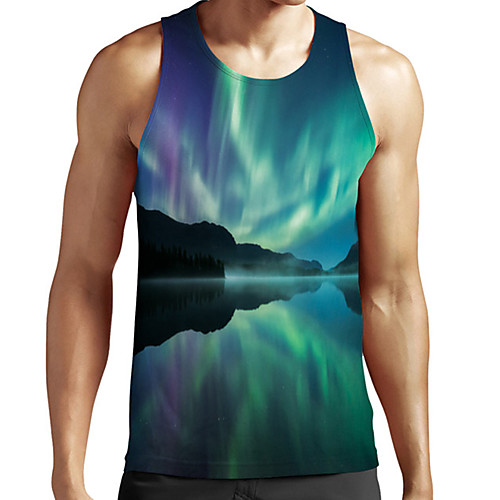 

Men's Unisex Tank Top Undershirt 3D Print Scenery Graphic Prints Plus Size Print Sleeveless Casual Tops Basic Fashion Designer Breathable Green