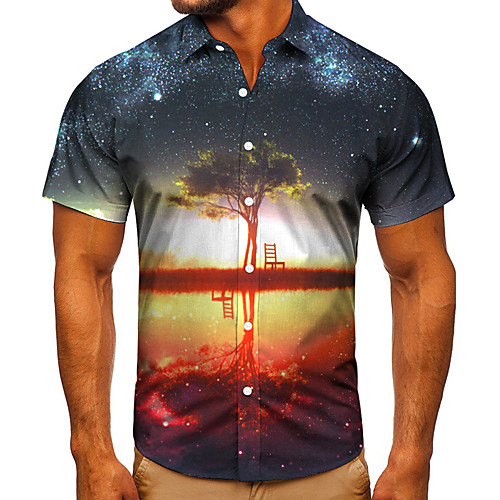 

Men's Shirt 3D Print Graphic Prints Tree Button-Down Short Sleeve Street Tops Casual Fashion Classic Breathable Orange