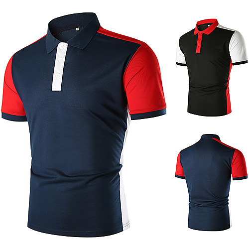 

Men's Golf Shirt Tennis Shirt non-printing Color Block Patchwork Short Sleeve Casual Slim Tops Basic Black Navy Blue / Summer