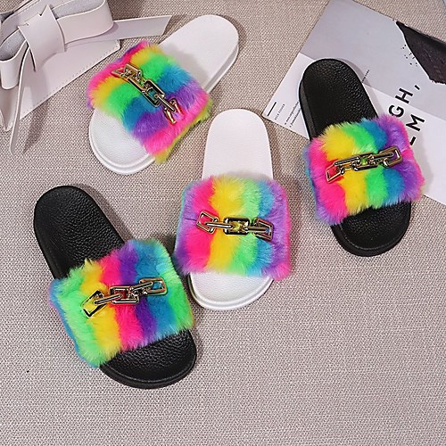 

Women's Sandals Outdoor Slippers Flat Heel Round Toe PU Color Block White Black