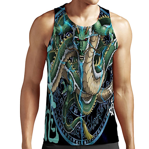 

Men's Unisex Tank Top Undershirt 3D Print Dragon Graphic Prints Plus Size Print Sleeveless Casual Tops Basic Designer Big and Tall Black / Navy