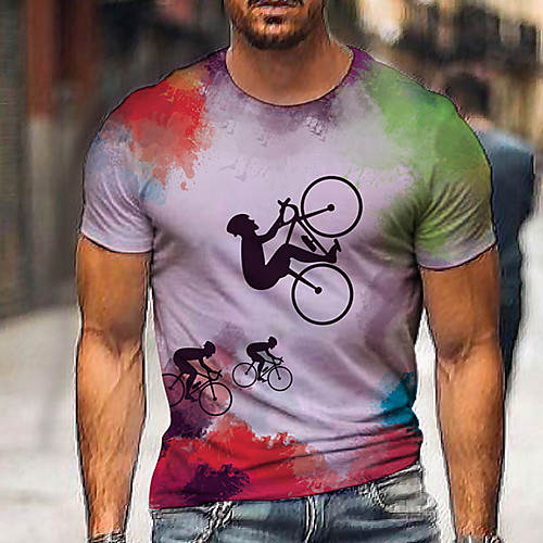 

Men's Tee T shirt 3D Print Graphic Prints Bicycle Old Man Print Short Sleeve Daily Tops Casual Designer Big and Tall Round Neck Purple / Summer