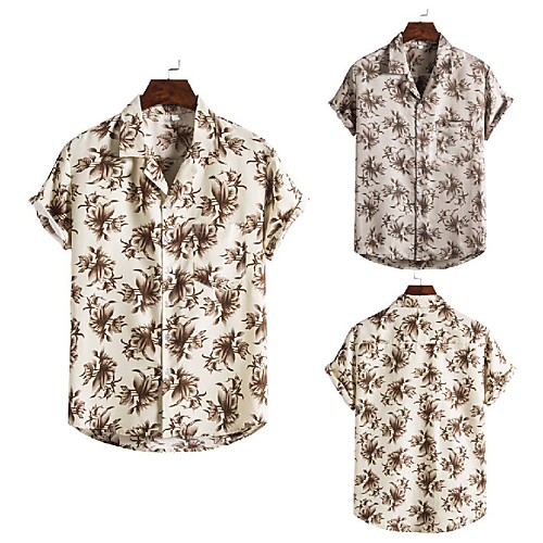 

Men's Shirt Other Prints Floral Print Short Sleeve Casual Tops Hawaiian Silver Brown