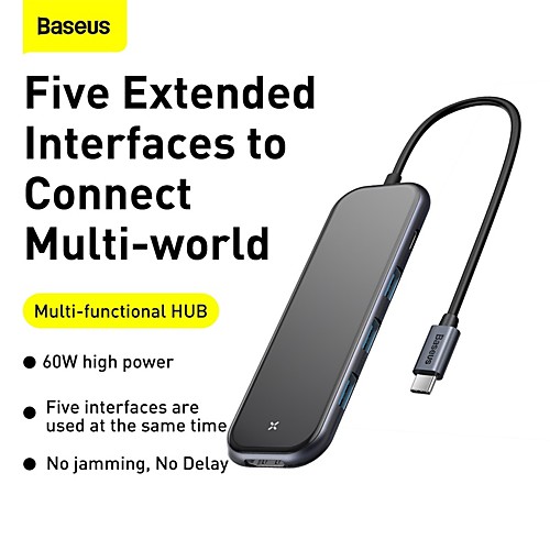 

BASEUS CAHUB-RT0G USB 3.0 USB C to HDMI-compatible 2.0 USB 3.0 USB 3.0 USB C USB Hub 5 Ports For Windows, PC, Laptop