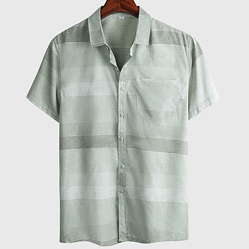 

Men's Shirt Striped Graphic Prints Button-Down Short Sleeve Casual Tops Basic Fashion Breathable Comfortable Light Green