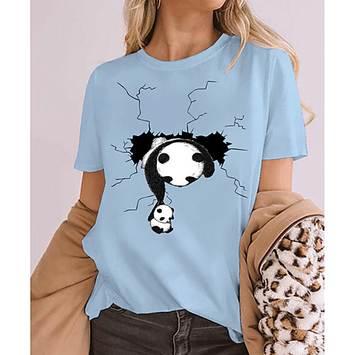 

Women's 3D Printed T shirt 3D Panda Animal Print Round Neck Basic Tops 100% Cotton Blue Orange Light Green