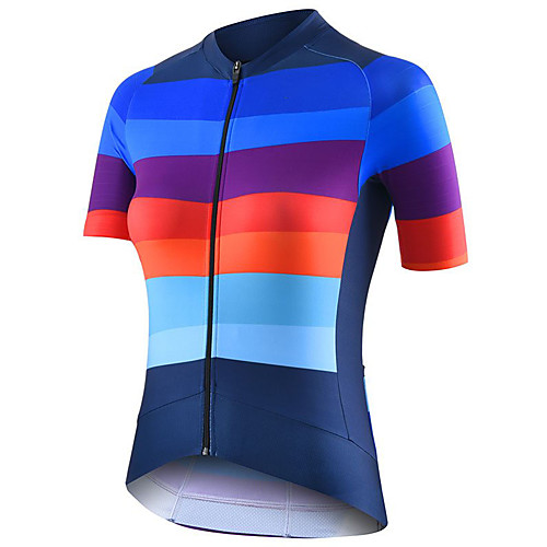 

21Grams Women's Short Sleeve Cycling Jersey Summer Spandex Polyester Blue Stripes Bike Jersey Top Mountain Bike MTB Road Bike Cycling Quick Dry Moisture Wicking Breathable Sports Clothing Apparel